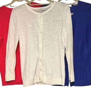 LOFT cardigans set of 3. Fusia, off white and Periwinkle